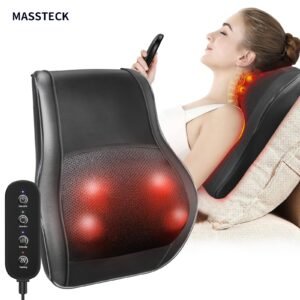 MASSTECK Masseur de dos Shiatsu avec chaleur, conçu pour les tissus profonds du cou, des épaules et du dos, offre 3 modes de massage et 2 niveaux de chauffage, offrant une expérience de pétrissage 3D pour le corps, parfait comme cadeau pour les mères, les pères, les femmes