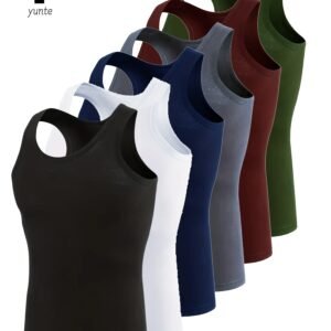 Ensemble de 6 Débardeurs Athlétiques pour Hommes en Noir, Blanc, Bleu Marine, Gris, Bordeaux, Vert Armée - Respirants et Séchage Rapide en Polyester, Idéaux pour le Fitness et le Port Quotidien, Chemises de Gym