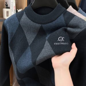 CRRTMARO Men'S Thickened Winter Sweater - Heavyweight Warmth, Half-High Neck, Dark GreyRed/ & Striped - Casual & Formal, Knitted Sweater For Men, Long Sleeve Sweater For Men, Pullover Sweater For Men, Men Winter Clothes, Winter Clothe For Men