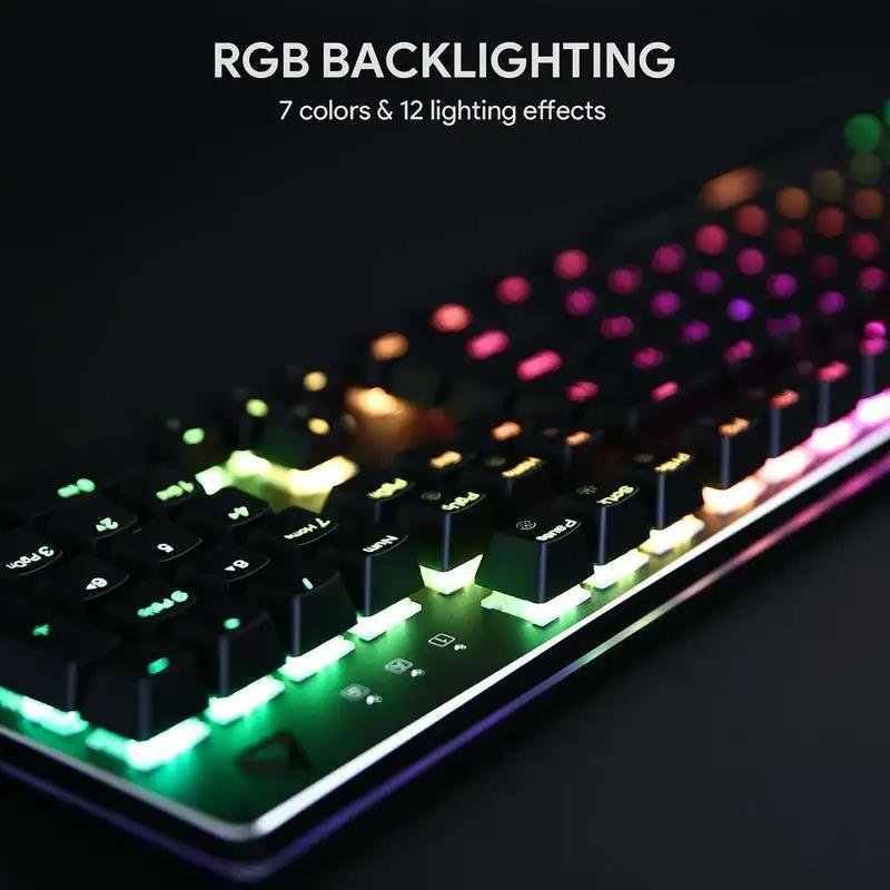 AUKEY KMG12 Mechanical Keyboard 104key with Gaming Software, Blue Switches, RBG Light, 7 Pre-set Colors+12 Lighting Configurations, Full N-Key Rollover