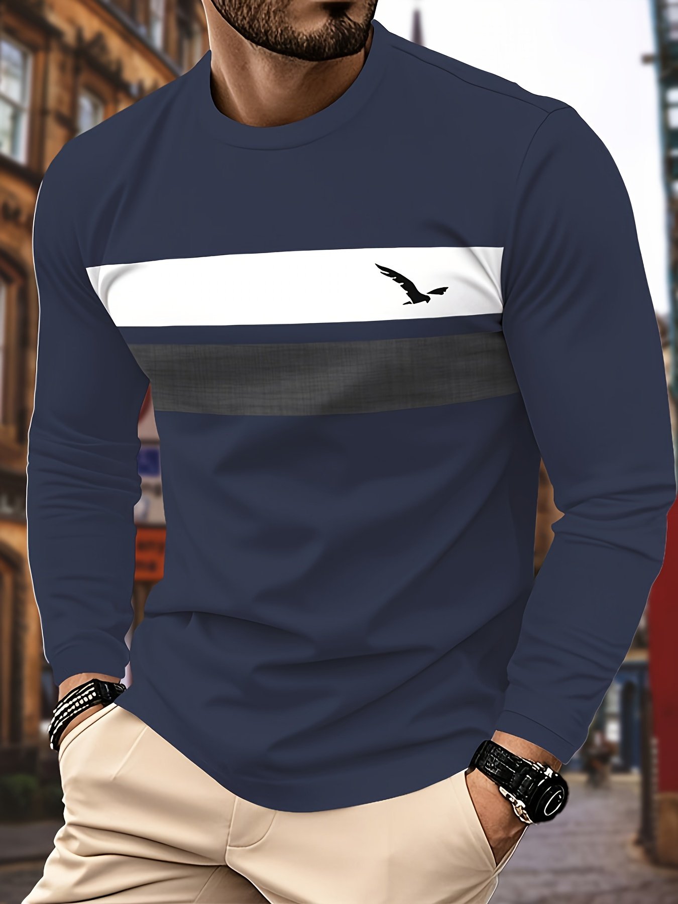 3pcs Men'S Casual Crew Neck Long Sleeve T-Shirts - Geometric Pattern, Regular Fit, Slight Stretch Fabric, Navy Blue, Beige, and Light Gray with Logo, Perfect for Casual Attire, Everyday Tshirt | Crew Neck Shirt | Comfortable Fit, for Cosplay by Firstmothoh Nogral TuhaosiskrCntbtClothing, YourclothingChiBrand Firstmothoh Estore Nov Chuck Chuck The Bombs Frag, BombclothingconChi Ali FirstmothohAndOr Winngsee anShralio MatteGRAlxntenMan My So Cal NylonCool Sticky - Image 6