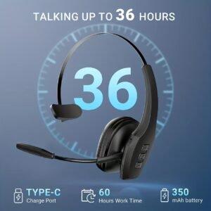Casque Trucker sans Fil, Casque sans Fil avec Microphone, Plus de 50h d'Autonomie HD, Plus de 80 Jours d'Autonomie, Casque Double Appareil Connectable pour Bureau/Conduite/Domicile