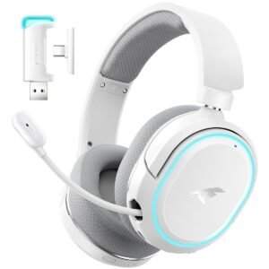 Casque Gaming sans Fil Picun G2 | Latence Ultra-Faible 2.4GHz, Microphone à Réduction de Bruit, Son Surround 7.1, Lumières LED Lumineuses, Émetteur USB-C avec Adaptateur USB-A pour PS5, PS4, PC