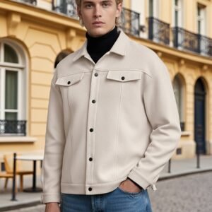 Manteau d'automne-hiver en polaire pour hommes, manches longues, col rabattu, veste unie à boutons-pression