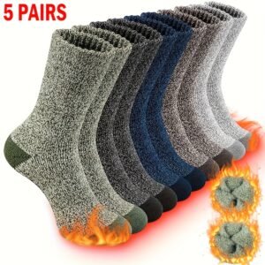 Pack de 5 Chaussettes Thermiques pour Hommes - Chaleur Renforcée pour le Ski, la Randonnée, le Camping & les Activités en Plein Air - Multicolore (Gris/Noir/Marine/Olive/Beige) - Adhérence pour Temps Froid - Lavable en Machine, Durable, Mélange Poly-Spandex (Sans Électricité)