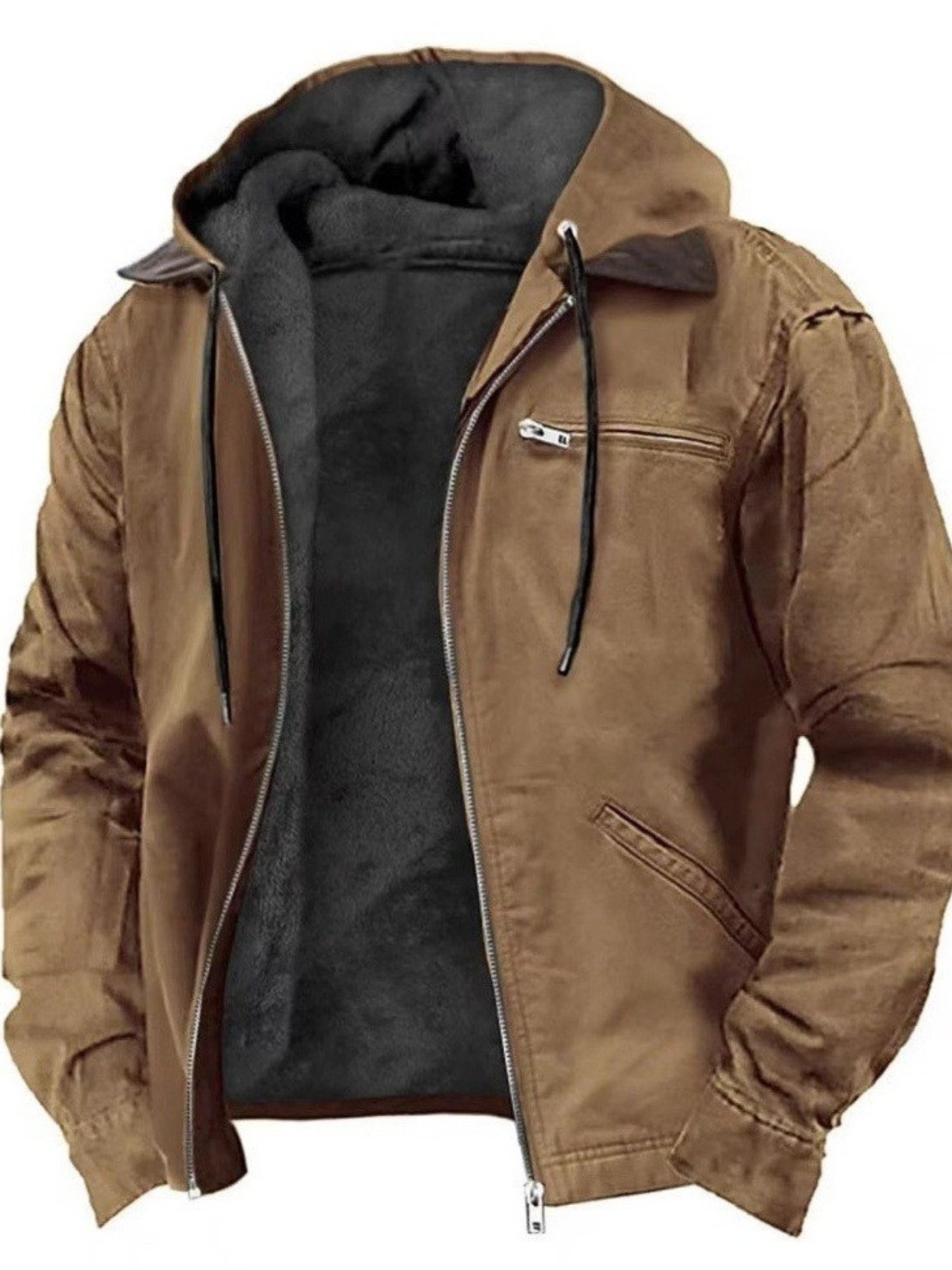 Veste à capuche pour homme à manches longues avec fermeture éclair, haut d'extérieur chaud pour l'automne avec poches