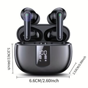 [V5.3 Bluetooth Earbuds] Bluetooth Ear Buds V5.3 with LED Display | 40H Playtime, HiFi Stereo Sound, In-Ear Earphones with Microphone for Android iOS (Black)