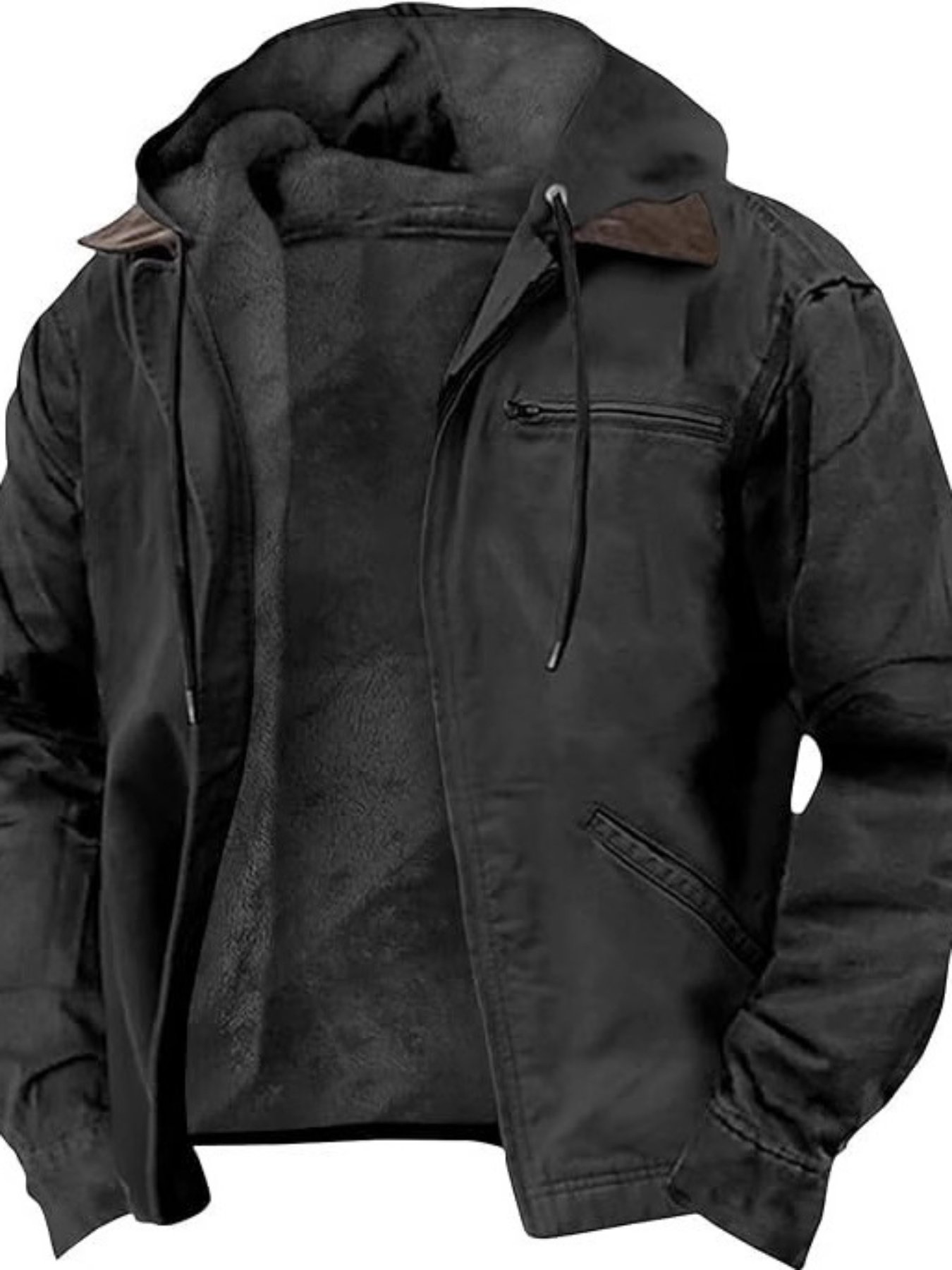 Veste à capuche pour homme à manches longues avec fermeture éclair, haut d'extérieur chaud pour l'automne avec poches - Image 3