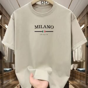 Men's 100% Cotton Oversized Italian-Inspired Milan Lettering T-Shirt - Green with White Italian Text Print, Round Neck Short Sleeve Casual & Sleepwear, All-Season Comfort, Machine Washable, Italian Flag Design (Milano Graphic) - Ideal for Casual Attire & Italian-Themed Events, Relaxed Fit, Home Loungewear, Graphic Tee, Comfortable Fabric, Breathable Fabric, Printed Shirt, Fashion Enthusiasts, Italy Fans