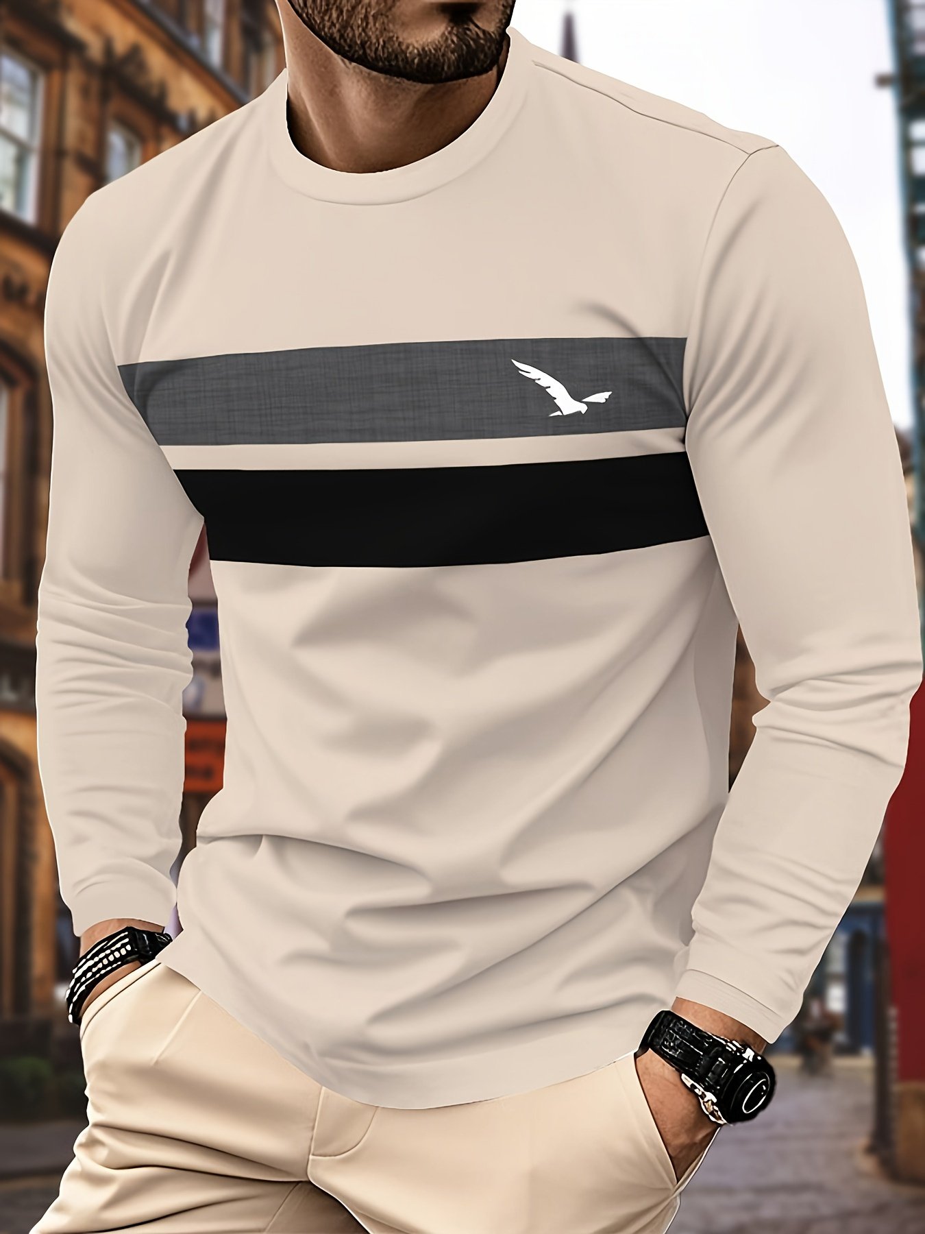 3pcs Men'S Casual Crew Neck Long Sleeve T-Shirts - Geometric Pattern, Regular Fit, Slight Stretch Fabric, Navy Blue, Beige, and Light Gray with Logo, Perfect for Casual Attire, Everyday Tshirt | Crew Neck Shirt | Comfortable Fit, for Cosplay by Firstmothoh Nogral TuhaosiskrCntbtClothing, YourclothingChiBrand Firstmothoh Estore Nov Chuck Chuck The Bombs Frag, BombclothingconChi Ali FirstmothohAndOr Winngsee anShralio MatteGRAlxntenMan My So Cal NylonCool Sticky - Image 4