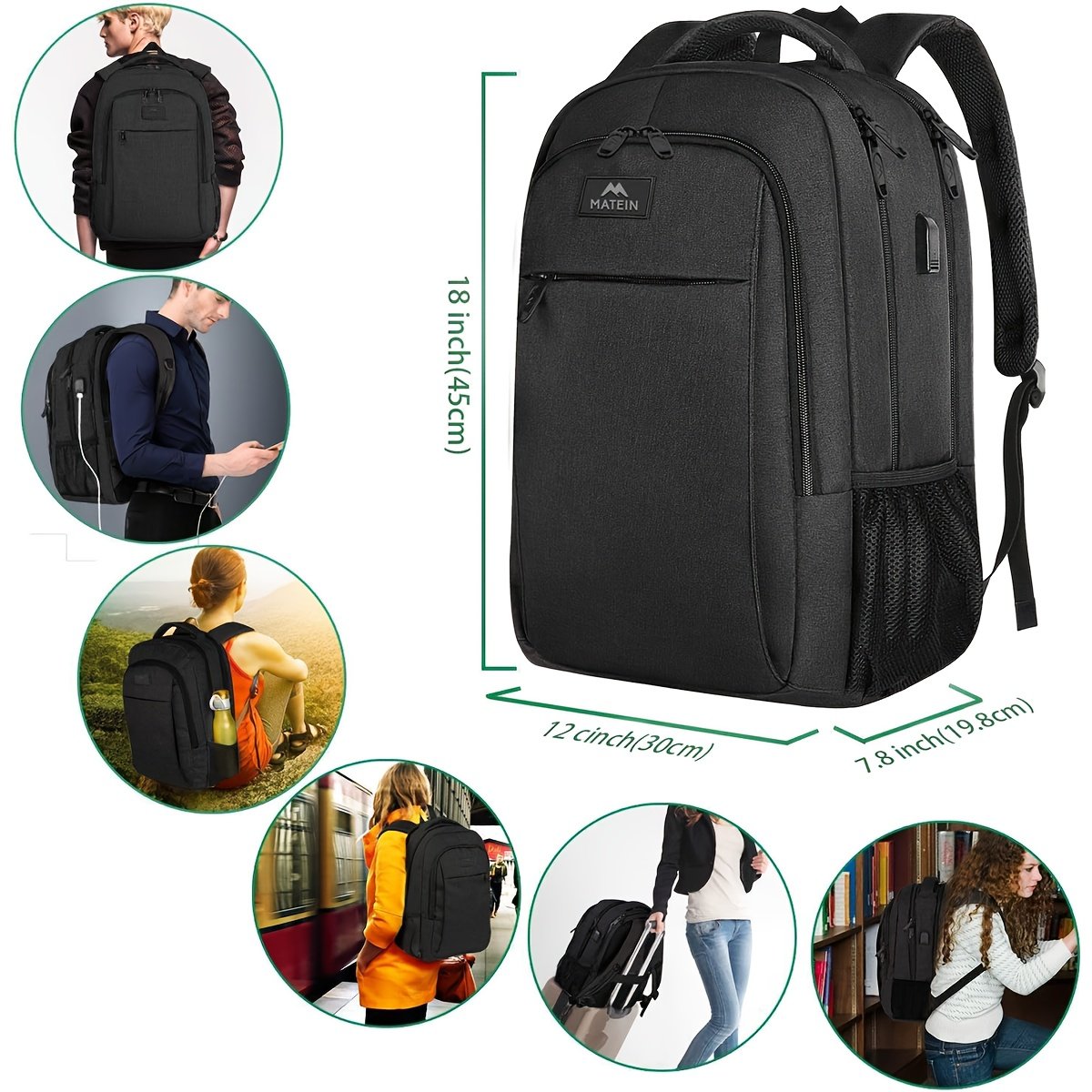 15.6" Anti-Theft Laptop Backpack with USB- Charging Port, High Quality Travel Computer Bag w/USB Cable Compatibility (for power banks), Padded Back & Luggage Strap for for men/Women, College, Office, Carry-On - Fits 15.6 Inch Laptops - Image 3