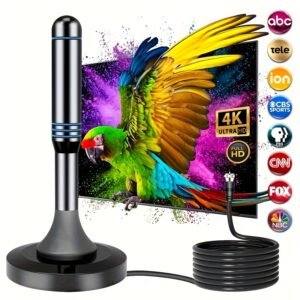 Antenne TV numérique d'intérieur 2025, antenne coaxiale HD de 10 pieds pour téléviseurs intelligents et plus anciens, capable de recevoir les chaînes locales avec une portée de plus de 400 miles, prend en charge 4K et 1080P avec un amplificateur de signal pour une utilisation intérieure.