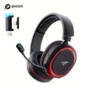 Casque Audio Sans Fil Picun G2, Dongle 2.4Ghz & Wireless 5.4, Autonomie de 100H, Son Surround 7.1, Lumière RGB, Casque Gaming avec Micro ENC Rétractable, Design Ergonomique pour PS5, PS4, PC