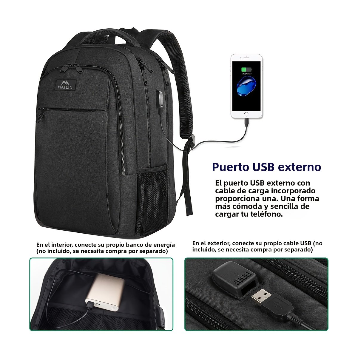 15.6" Anti-Theft Laptop Backpack with USB- Charging Port, High Quality Travel Computer Bag w/USB Cable Compatibility (for power banks), Padded Back & Luggage Strap for for men/Women, College, Office, Carry-On - Fits 15.6 Inch Laptops - Image 7