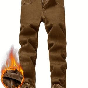 Jeans Slim Fit pour Hommes Doublés en Polaire Thermique - Chaleur Hivernale Robuste, Pantalon en Denim Toutes Saisons avec Polaire (Pas de Superposition), Jeans Bleu Classique pour Temps Froid et Superposition Sous Costumes - Conception Extensible et Durable
