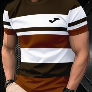 Men's fashion casual T-shirt - 100% polyester fiber, round neck short sleeves, machine washable, comfortable for all seasons, daily wear | Round neck T-shirt | Smooth texture fabric