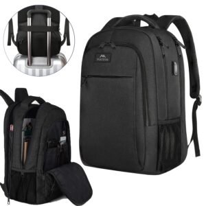 15.6" Anti-Theft Laptop Backpack with USB- Charging Port, High Quality Travel Computer Bag w/USB Cable Compatibility (for power banks), Padded Back & Luggage Strap for for men/Women, College, Office, Carry-On - Fits 15.6 Inch Laptops