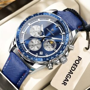 Luxury Leather Waterproof Men'S Watch | Casual Style, Color, 3ATM Water Resistance, Quartz Movement, Non-rechargeable Battery, POEDAGAR Brand