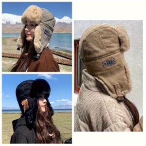 Bonnet d'Hiver Coupe-Vent pour Hommes et Femmes avec Masque d'Oreilles en Peluche - Épais et Chaud pour Ski/Cyclisme, Design Rétro Lei Feng pour Activités Extérieures (Noir/Gris/Kaki) - Unisexe pour Températures Froides Non-Élastique pour 22,05-22,83 pouces