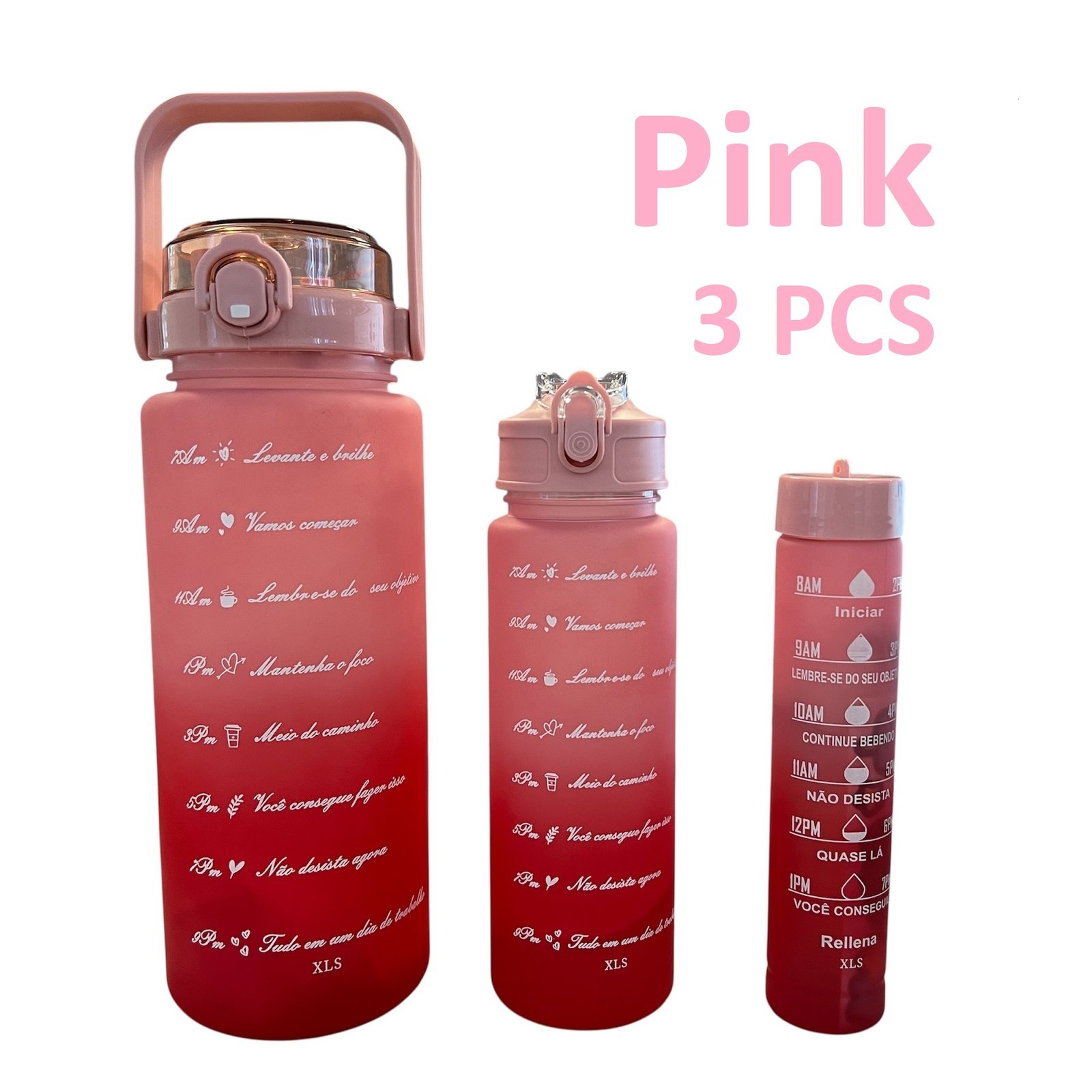 3pièces Ensemble de bouteilles d'eau motivantes avec autocollants et breloques gratuits, gourde d'eau étanche sans BPA avec marqueur de temps (2000ml + 900ml + 280ml) - Image 5