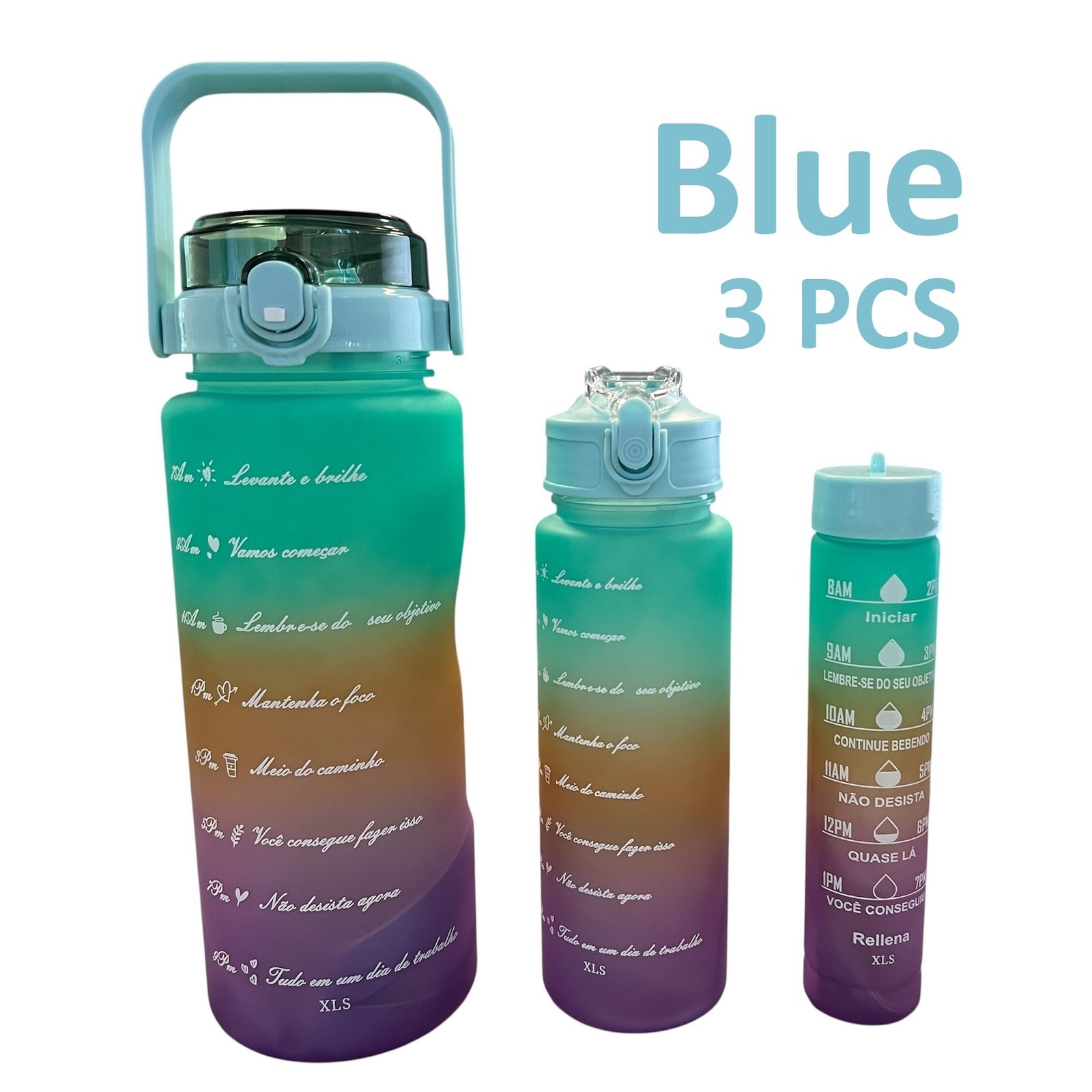 3pièces Ensemble de bouteilles d'eau motivantes avec autocollants et breloques gratuits, gourde d'eau étanche sans BPA avec marqueur de temps (2000ml + 900ml + 280ml) - Image 7