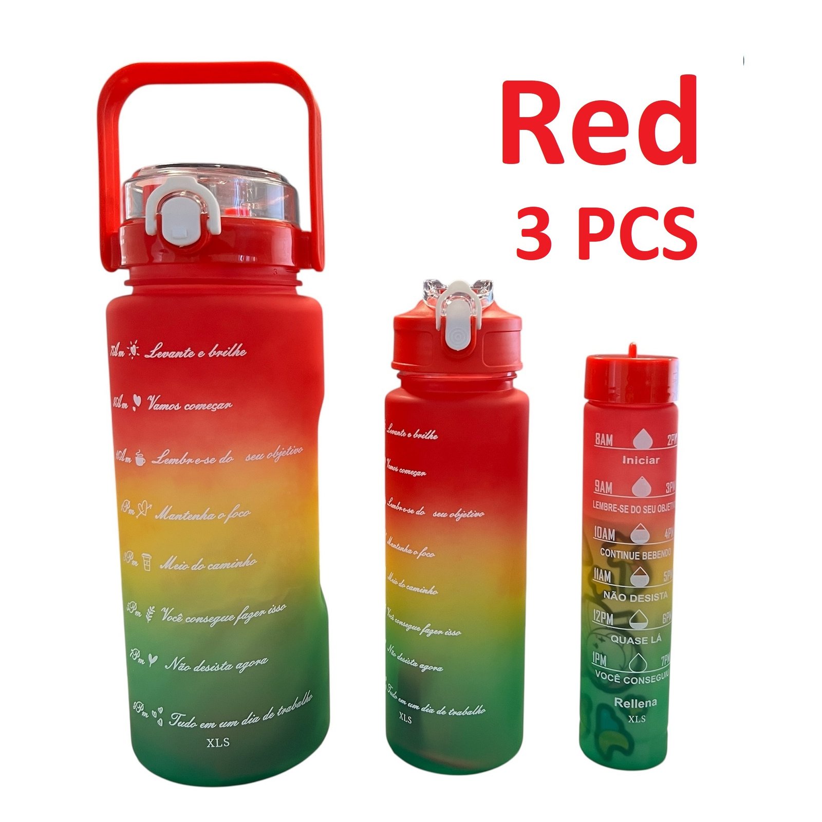 3pièces Ensemble de bouteilles d'eau motivantes avec autocollants et breloques gratuits, gourde d'eau étanche sans BPA avec marqueur de temps (2000ml + 900ml + 280ml)