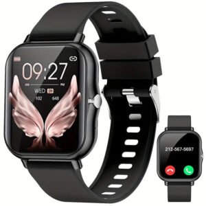 Smartwatch à écran tactile complet de 1,83 pouces en silicone pour hommes et femmes, tracker de fitness avec cadran personnalisable, appels sans fil et connectivité à l'application, 100+ modes sportifs (randonnée, escalade, basket-ball), contrôle de caméra à distance, lecture musicale, réveil, prévisions météo – Cadeau idéal pour couples, amis, parents