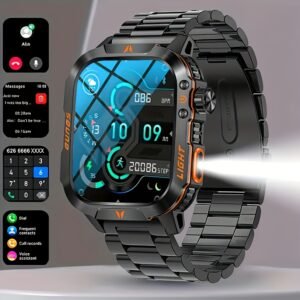 QTLJJBY Montre intelligente pour hommes, écran grand de 2.01 pouces, étanche IP68, vert olive, chargement magnétique, batterie de 600 mAh, sans fil 5.0, plusieurs modes sportifs, boussole, altimètre, baromètre, podomètre, photo/musique à distance, plus de 100 visages de montre, alarmes, enregistrements d'appels, assistant vocal, équipement de fitness en plein air | Design de montre moderne | de montre durable, montre de sport