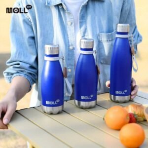 Bouteille d'eau en acier inoxydable étanche MOLLCITY avec couvercle isolé et poignée - Bouteille de voyage ovale en acier inoxydable 304 pour boissons chaudes et froides, compatible avec lave-vaisselle, aucune pile nécessaire, équipement de hydratation en plein air, design élégant, design étanche