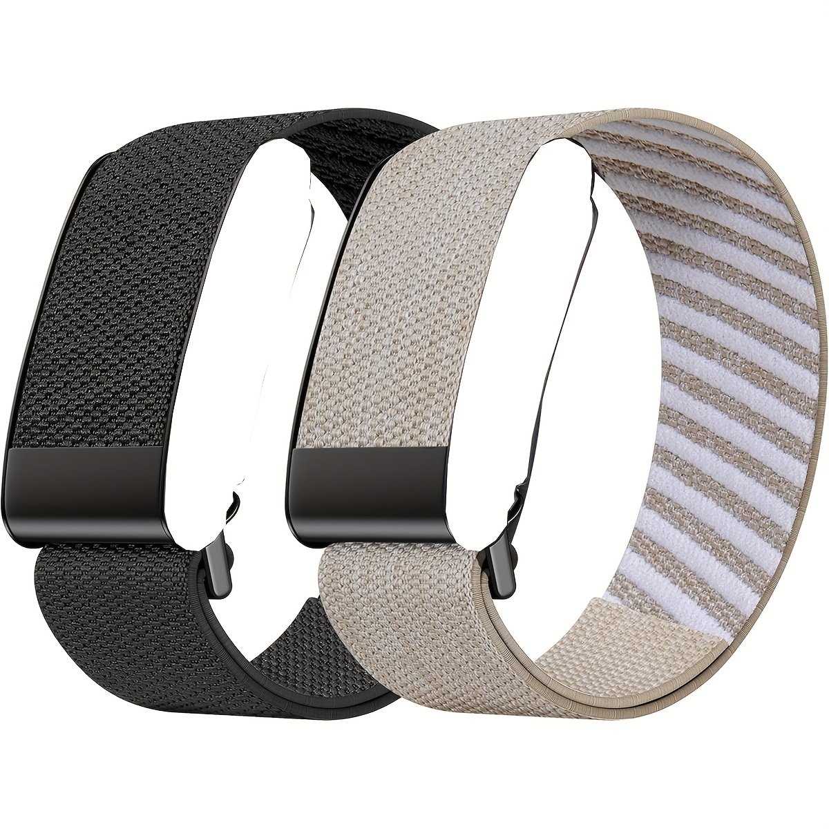 Pack de 2 Bracelets Sportives en Nylon Élastique Compatibles avec Whoop 4.0/3.0 - Séchage Rapide, Respirantes et Absorbant la Transpiration, Ajustables, Noir & Beige, Adaptées aux Poignets de 5.9"-9.1" (Capteur Non Inclus), Sangles de Gymnase, Accessoire Fitness, Design Épuré, Confortable à Porter, Remplacement pour Bracelet, Pour Actifs, Légères, Bracelet pour Tracker de Fitness, Professionnels du Sport - Image 3