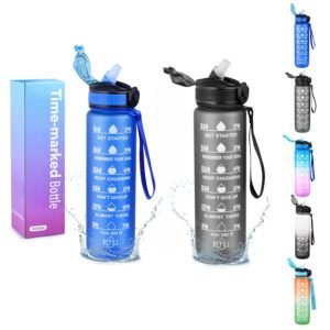 Gourde Sportive de 33,81 oz avec Paille et Couvercle -Fuites – Idéale pour la Gym, le Fitness, le Vélo, l'École et le Bureau