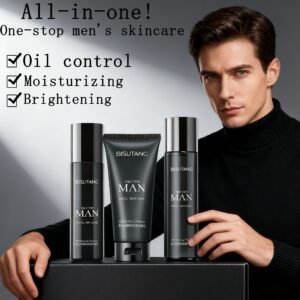 BISUTANG Ensemble de soins pour hommes 3 pièces avec Niacinamide comprenant un nettoyant visage, un tonique et un hydratant pour le soin de jour et de nuit. Il nettoie, hydrate et nourrit, convient à tous les types de peau, contient du collagène, et est une boîte cadeau de soins pour la peau qui hydrate