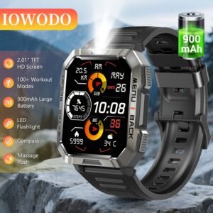 Montre intelligente pour homme avec suivi de la qualité du sommeil nocturne, batterie 900mAh, appels sans fil, chronomètre et minuterie, torche et boussole intégrées, écran HD 2.01 pouces, suivi du cycle menstruel féminin, calculateur de dépense calorique, plus de 100 modes sportifs, suivi d'activité physique, deux s interchangeables, cadeau idéal pour la famille.