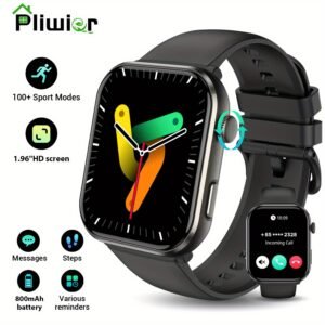 Montre Connectée Pliwier pour Hommes et Femmes, Écran AMOLED Toujours Allumé, Montre Fitness avec Fonction d'Appels Sans Fil, 100+ Modes Sportifs, Podomètre, Compatible Android iPhone, Disponible en Trois Couleurs