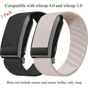 Pack de 2 Bracelets Sportives en Nylon Élastique Compatibles avec Whoop 4.0/3.0 - Séchage Rapide, Respirantes et Absorbant la Transpiration, Ajustables, Noir & Beige, Adaptées aux Poignets de 5.9"-9.1" (Capteur Non Inclus), Sangles de Gymnase, Accessoire Fitness, Design Épuré, Confortable à Porter, Remplacement pour Bracelet, Pour Actifs, Légères, Bracelet pour Tracker de Fitness, Professionnels du Sport