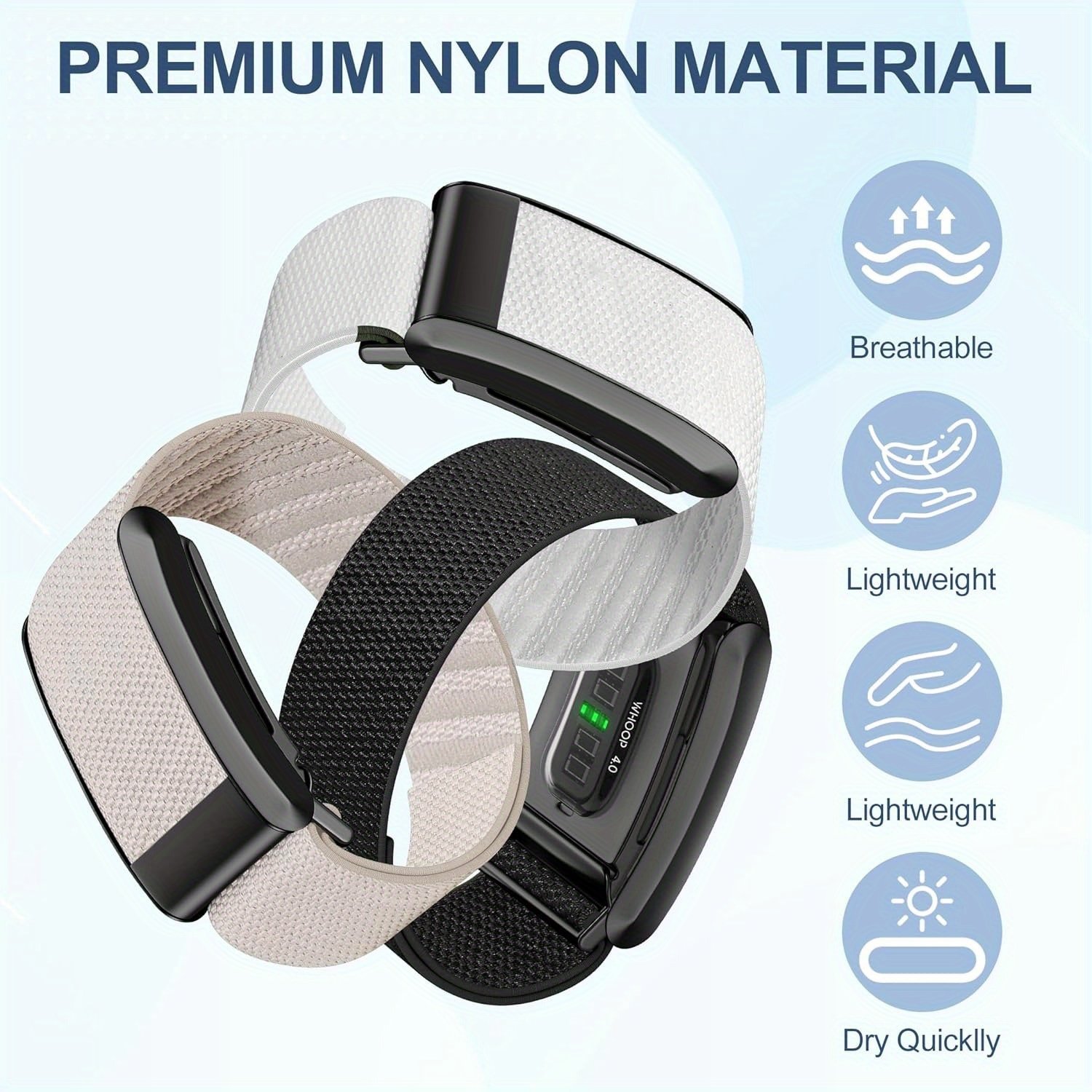 Pack de 2 Bracelets Sportives en Nylon Élastique Compatibles avec Whoop 4.0/3.0 - Séchage Rapide, Respirantes et Absorbant la Transpiration, Ajustables, Noir & Beige, Adaptées aux Poignets de 5.9"-9.1" (Capteur Non Inclus), Sangles de Gymnase, Accessoire Fitness, Design Épuré, Confortable à Porter, Remplacement pour Bracelet, Pour Actifs, Légères, Bracelet pour Tracker de Fitness, Professionnels du Sport - Image 6