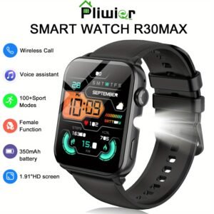 IOWODO Montre Connectée Homme Femme, Suivi Activité et Fitness avec Lampe Torche, Analyse du Sommeil, Fonction Vocale IA, Appel Sans Fil, Réception de Messages, Grand Écran Tactile HD 1.91 pouces, Plus de 100 Modes d'Exercice, Batterie Grande Capacité 350mAh