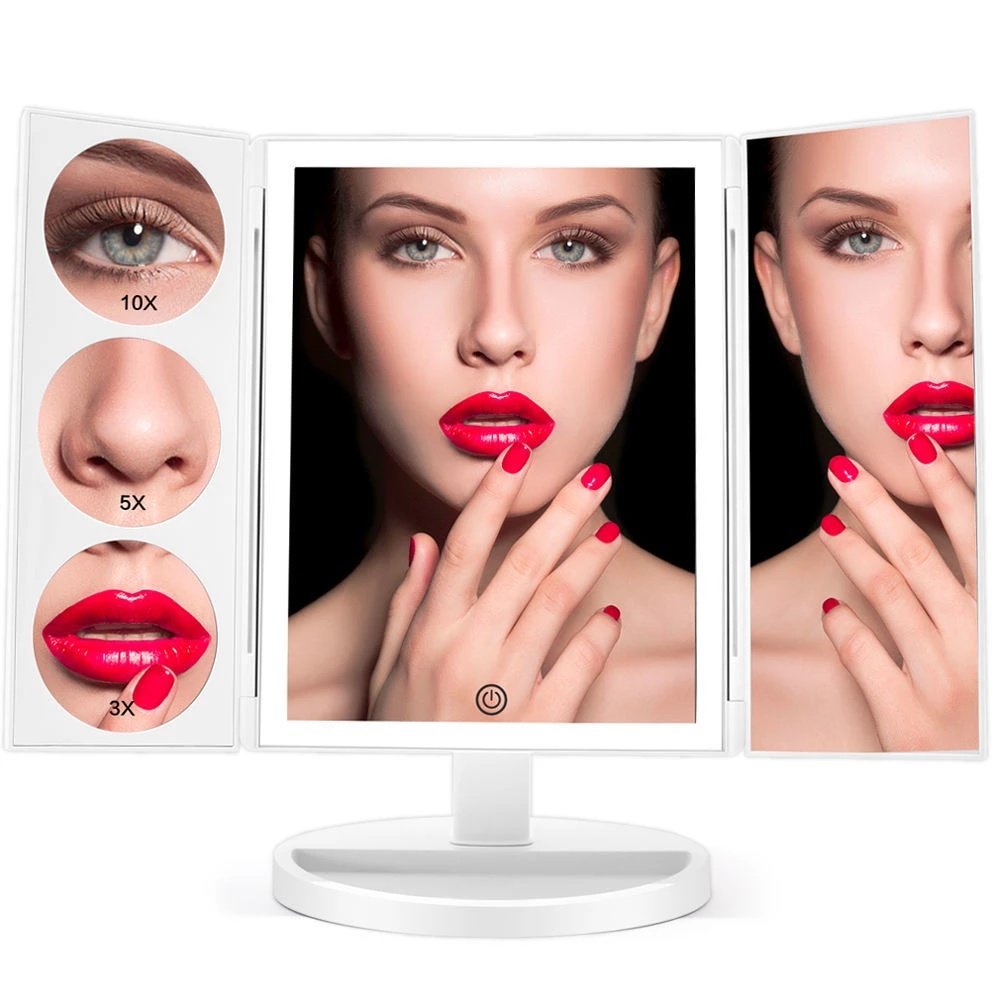 Trifold Makeup Mirror With Light 68 LED Vanity Mirrors 10X Magnifying 180Rotation - Image 3