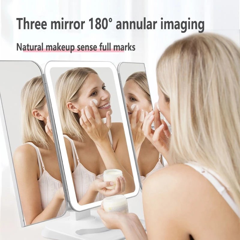 Trifold Makeup Mirror With Light 68 LED Vanity Mirrors 10X Magnifying 180Rotation - Image 4